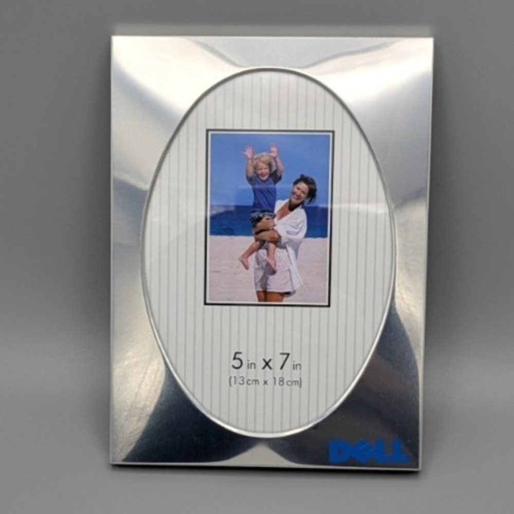 Dell Computer Picture Frame Silver 5x7 Photo Oval Shiny Chrome Flaw